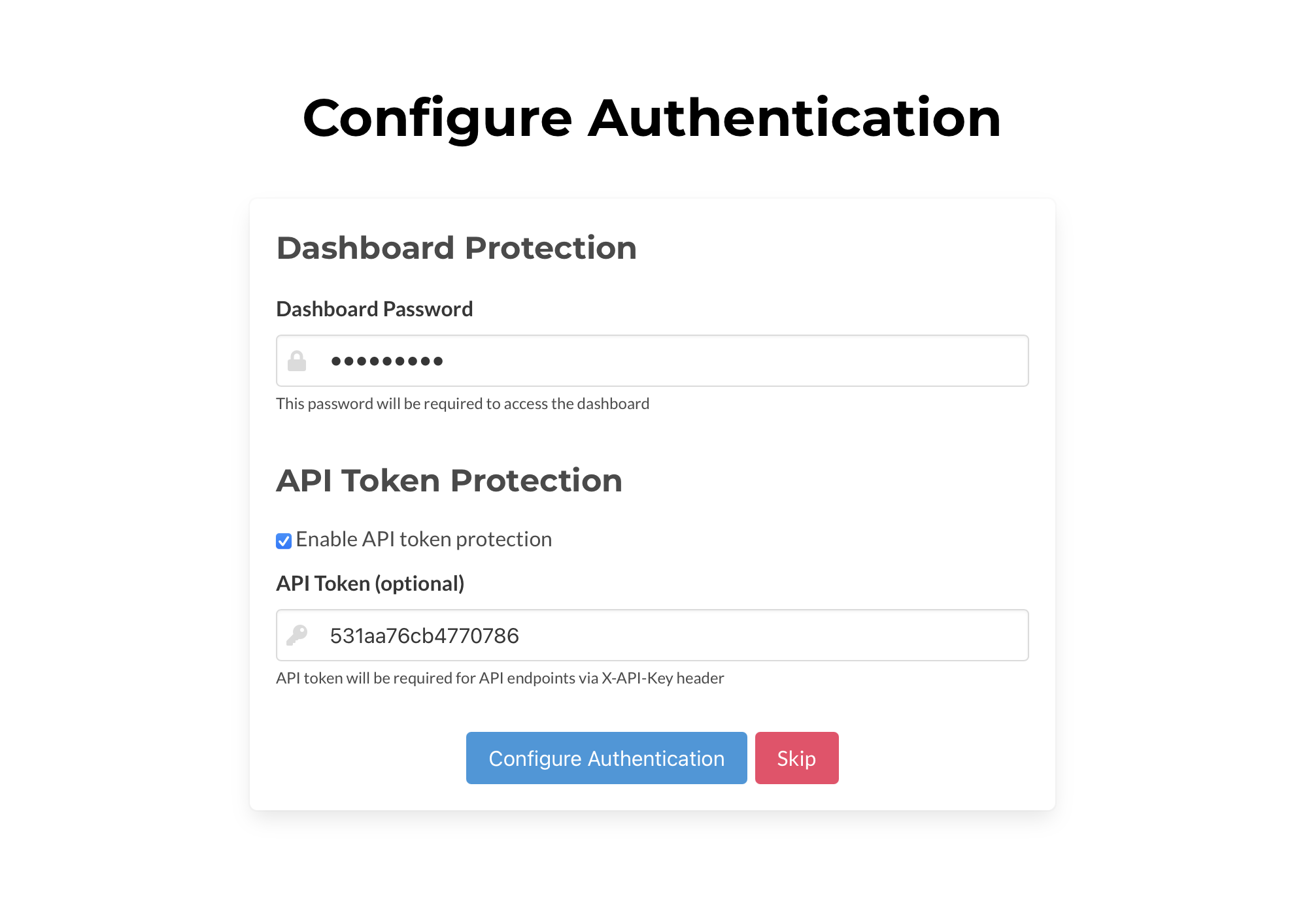 Configure Dashboard and API Authentication